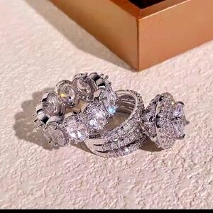 2pcs Set 925 Silver Sterling Cubic Zirconia Rings | Wedding | Gift | Minimalist